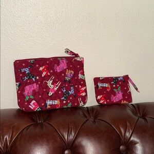 Vera Bradley Burgundy Quilted Animal Print Pouch Set